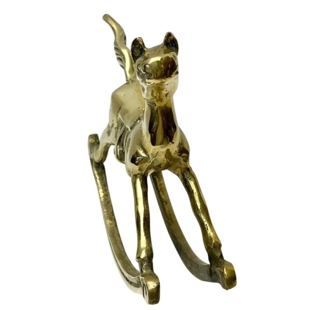 Vintage Solid Brass Rocking Horse Figurine 7" Long Nursery Shelf Decor - Picture 3 of 5